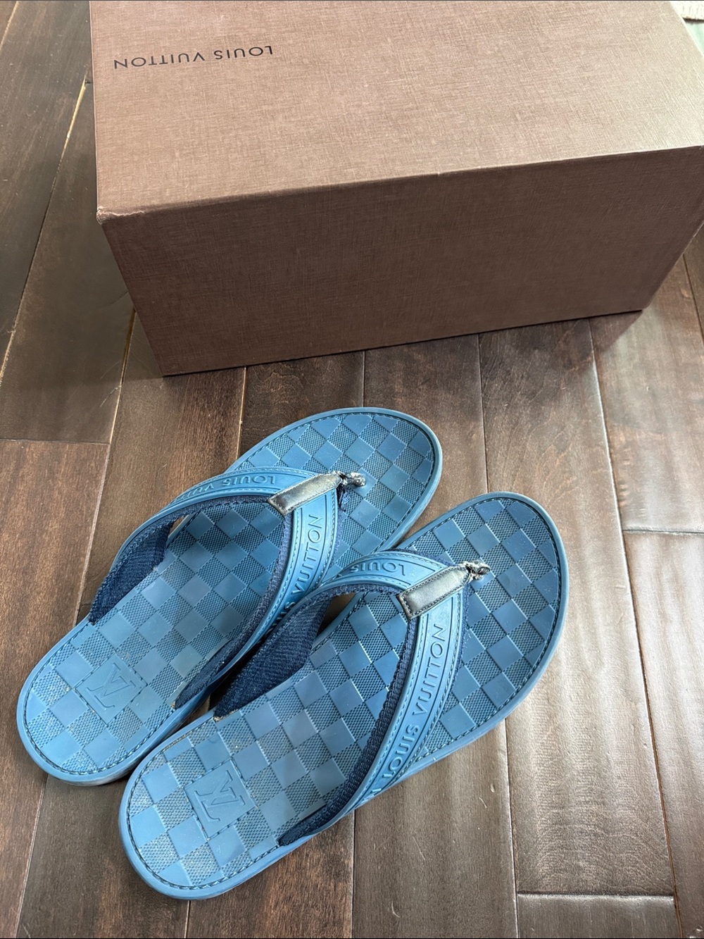 Louis Vuitton Men’s Damier Blue Flip Flops Sandals Size 41